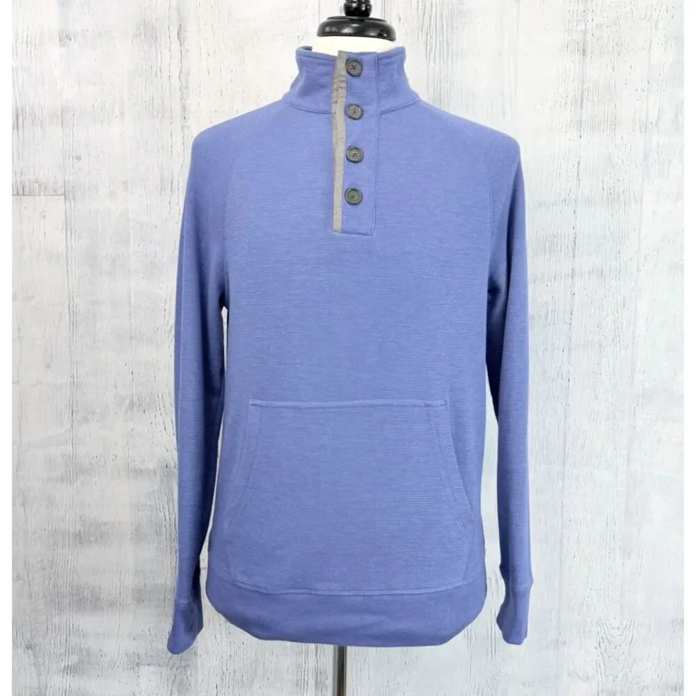 Banana Republic Men’s L 1/4 Button Pullover Textured Henley Sweater Blue Gray